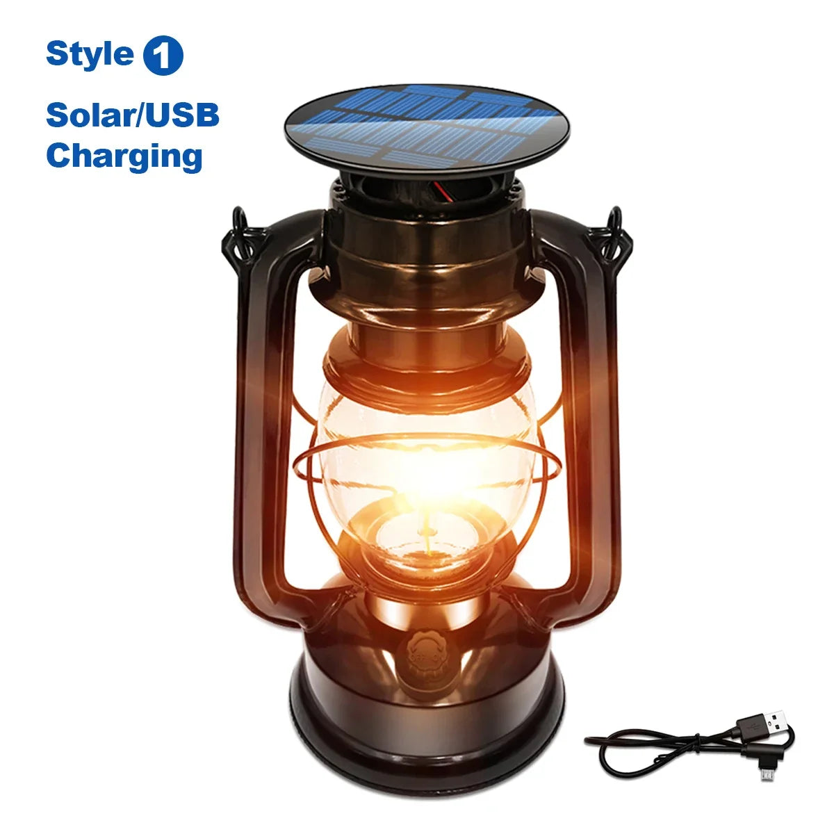 lanterne solaire usb métal antique extérieure suspendue