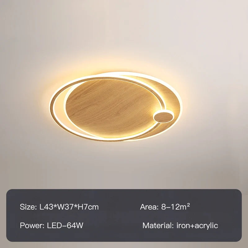 lustre moderne en bois avec éclairage intelligent circulaire