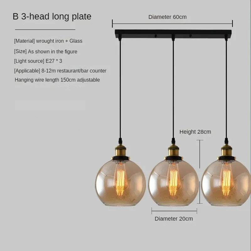 Suspension industriel vintage en verre fumé pour restaurant loft