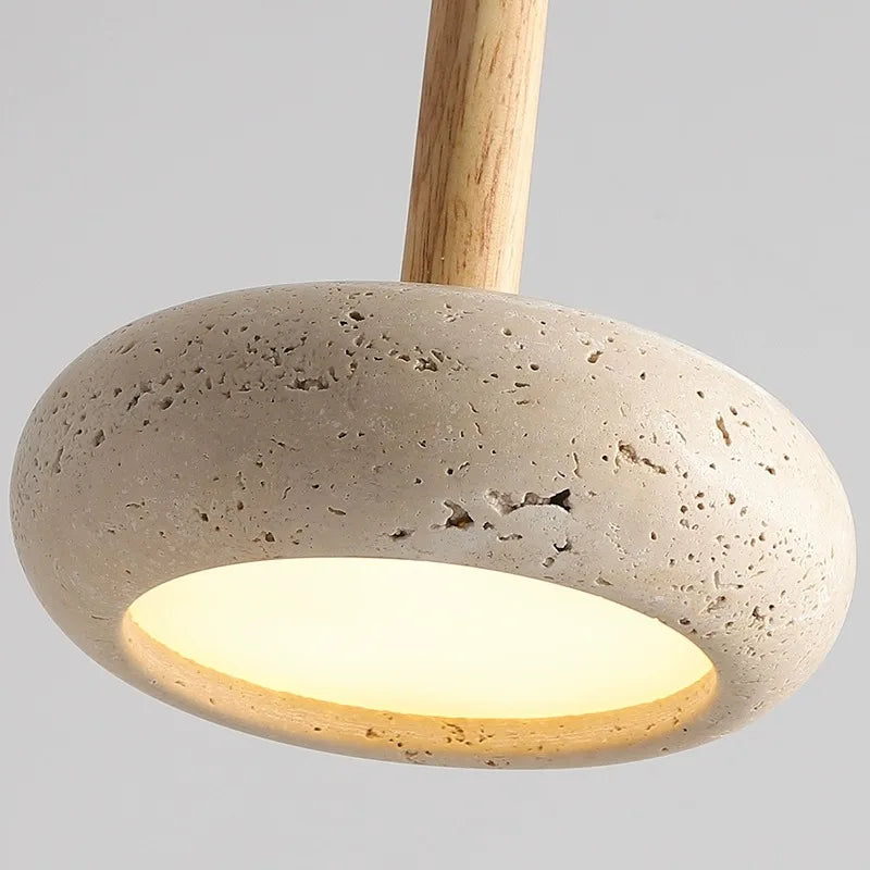 Suspension LED en pierre et bois moderne chevet japonais