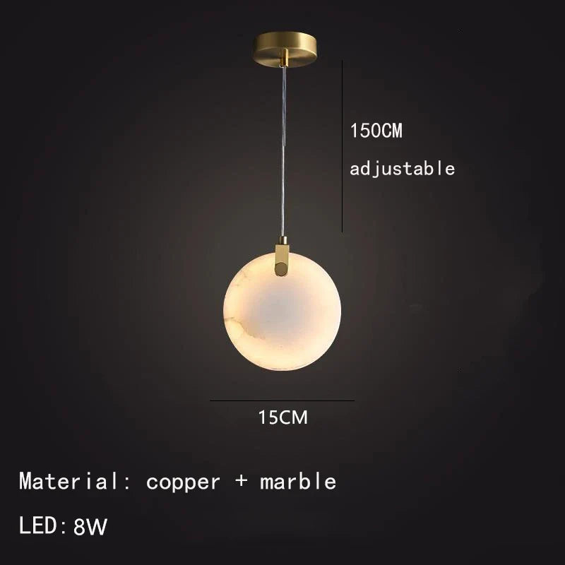 lustre led en marbre naturel avec fil réglable en laiton