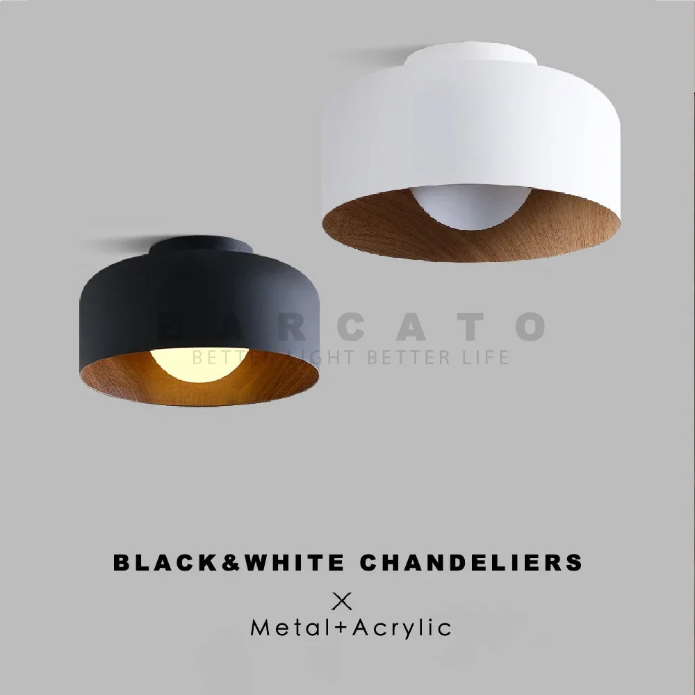 plafonnier Nordique moderne noyer bois Texture Led pour chambre salon cuisine étude allée balcon rond G9 lustre lumière