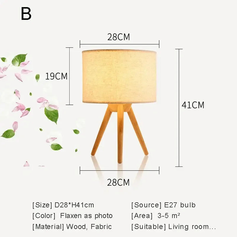 lampe à poser moderne en bois avec abat-jour tissu décoratif