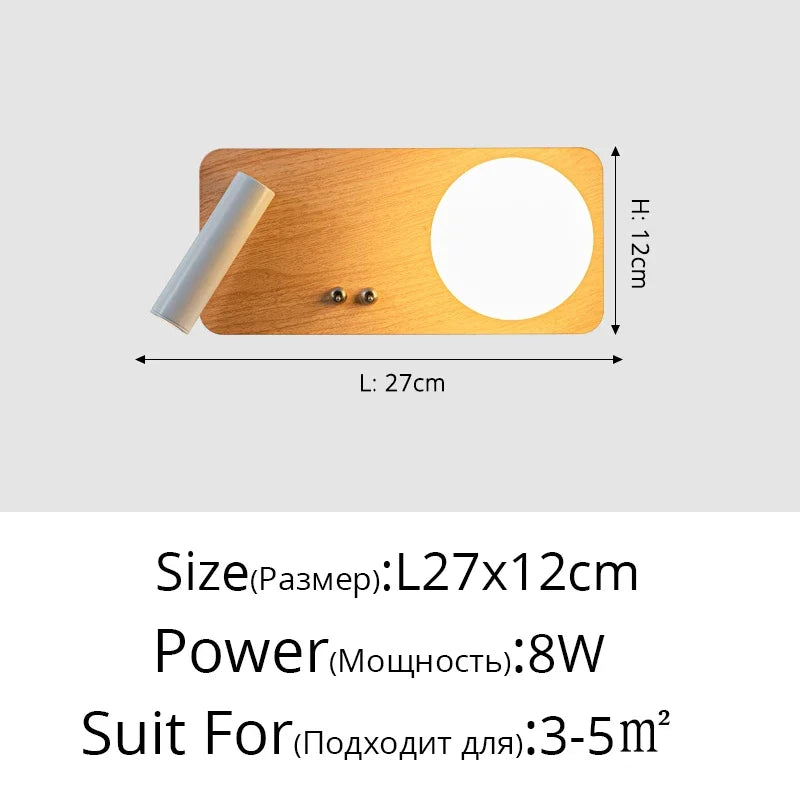 applique murale led en bois massif simple lampe décorative d'étude à haricots magiques
