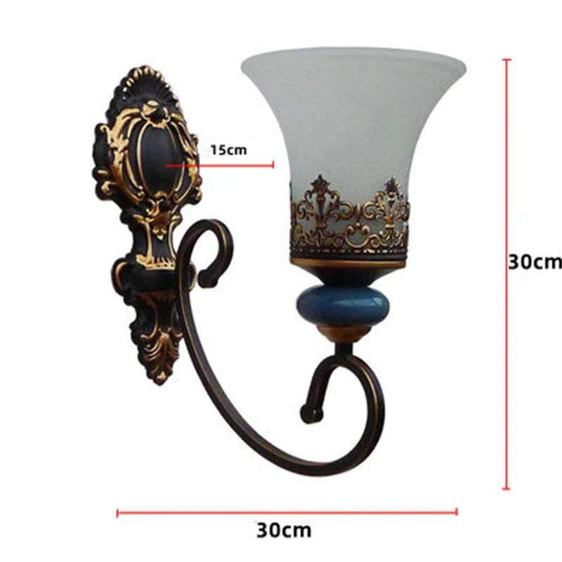lustre rétro européen en céramique avec abat-jour en verre