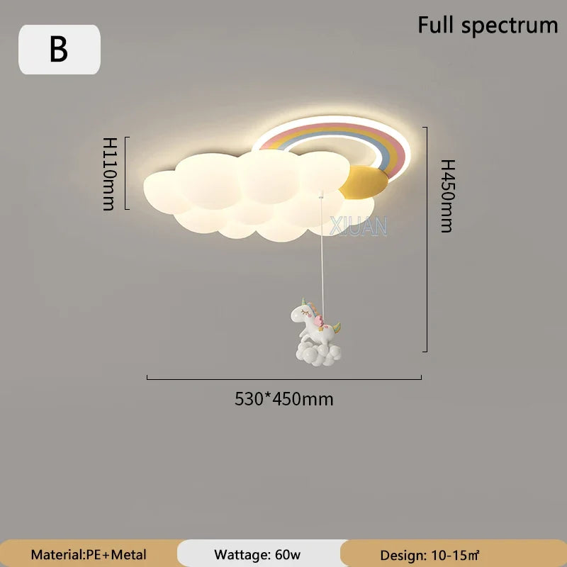 lustre arc-en-ciel nuage avec cheval lapin ours pour enfants