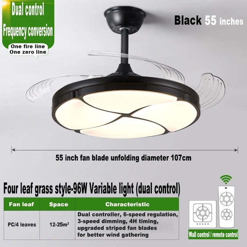 plafonnier moderne silencieux avec lumière et ventilateur intégré