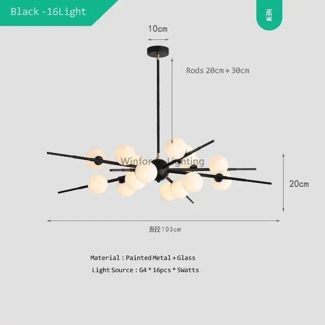 lustre design bauhaus sputnik en verre pour éclairage moderne