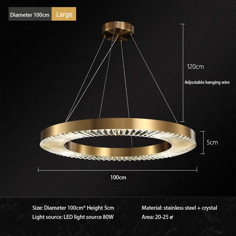 lustre cristal design moderne en acier inoxydable doré suspendu