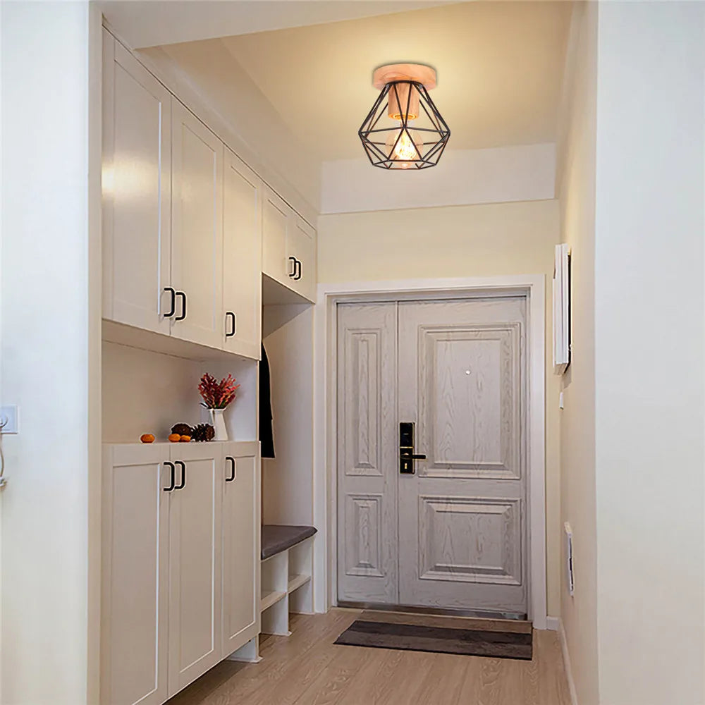 E27 plafonnier fer bois plafonnier nordique moderne Mini lampe pour salon chambre cuisine décoration luminaire