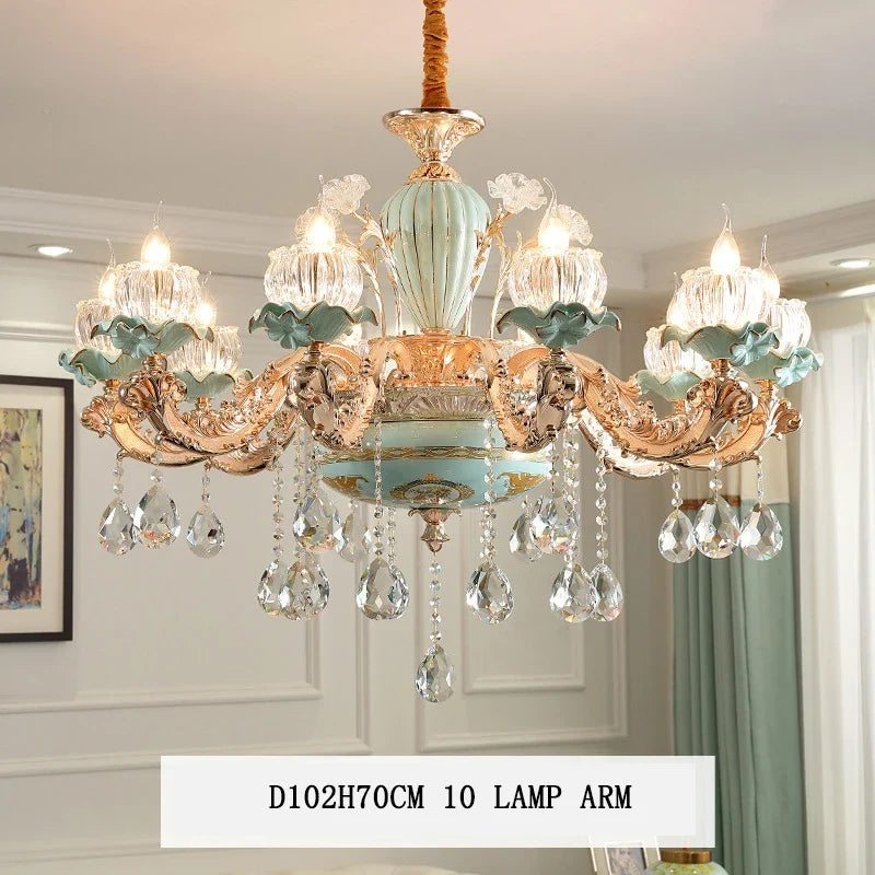 lustre de luxe moderne style européen rétro en cristal et céramique