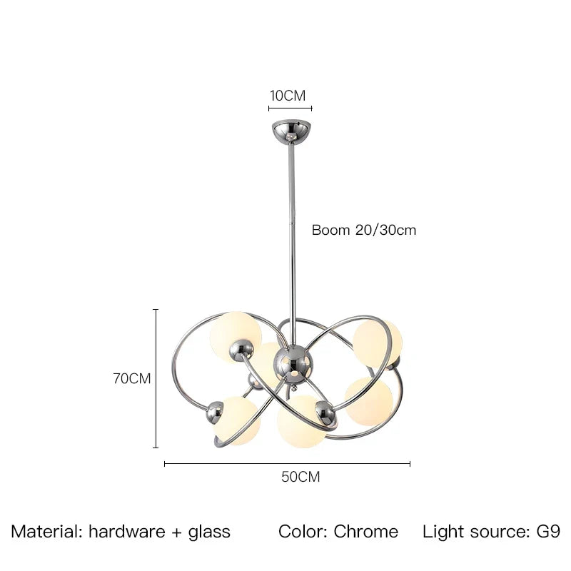 lustre nordique en chrome avec lampes à globe décoratives