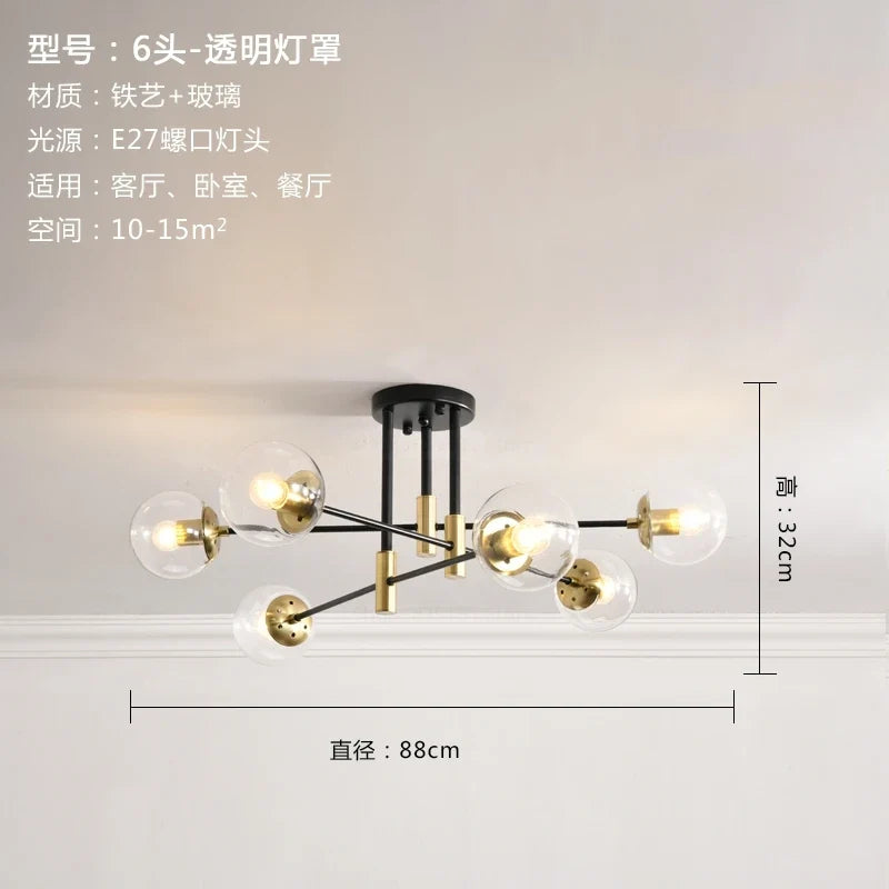lustre nordique moderne led avec boules de verre