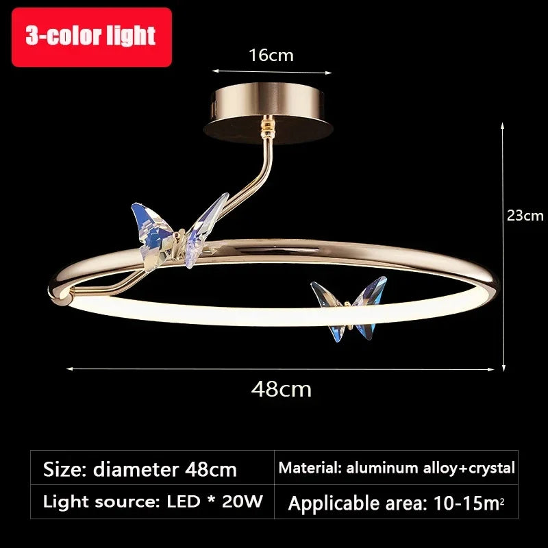 lustre moderne en forme de papillon avec anneau doré décoratif