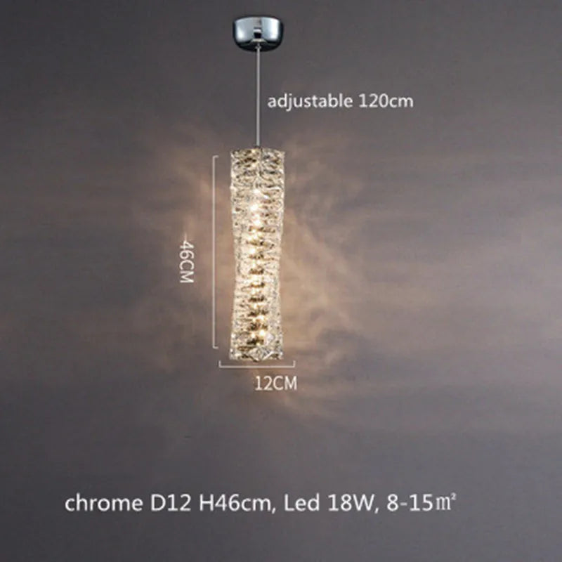 suspension moderne à intensité variable avec télécommande en cristal et acier