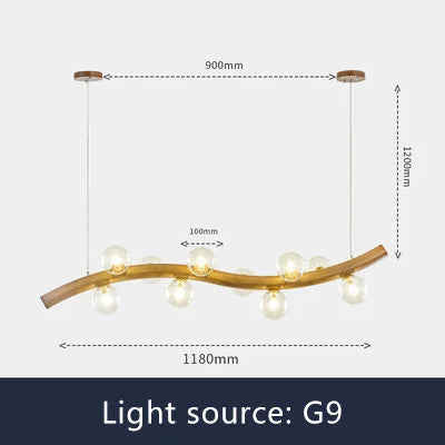suspension luminaire en bois massif et verre simple