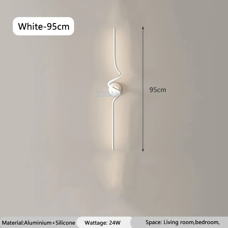 Modern Black White Spiral Wall Lamps 75cm 95cm Long Living Room TV Background Wall Lights Simple Bedroom Bedside Light 220V