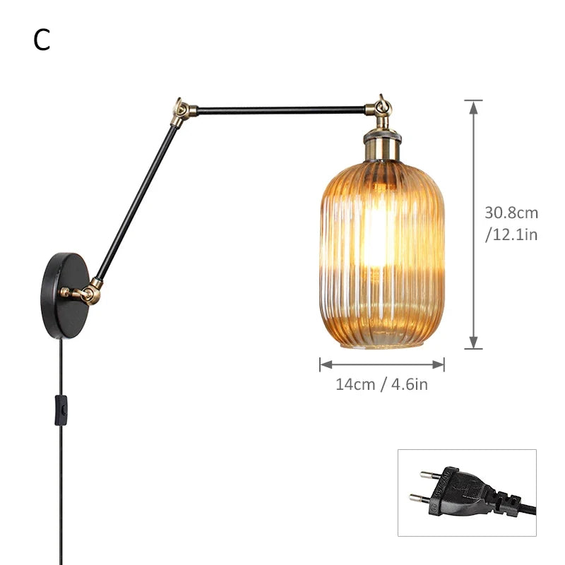 applique murale led nordique longue perche en verre avec interrupteur