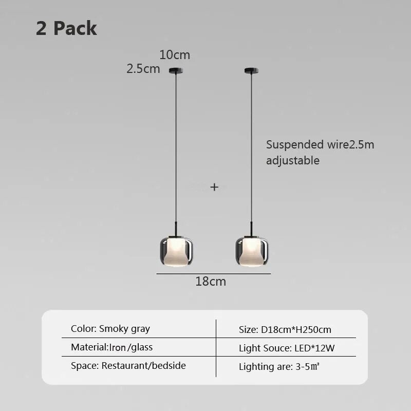 Suspension LED moderne en verre gris fumé à trois têtes