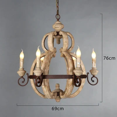lustre rustique en bois vintage à 6 lumières design français