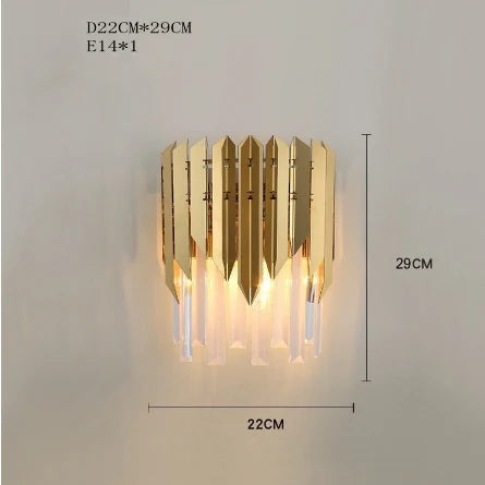 applique murale design en cristal et acier inoxydable doré