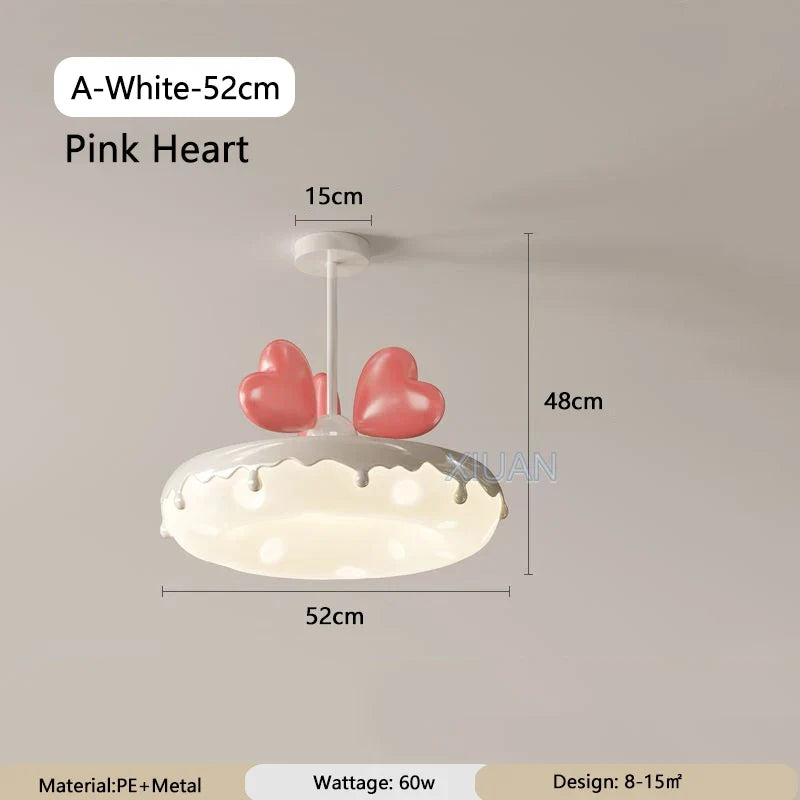 Creative Children Bedroom Chandelier Lamp with Pink Heart Bow Tie Crown Pendant Light for Princess Room Girl Nursery Baby Decor