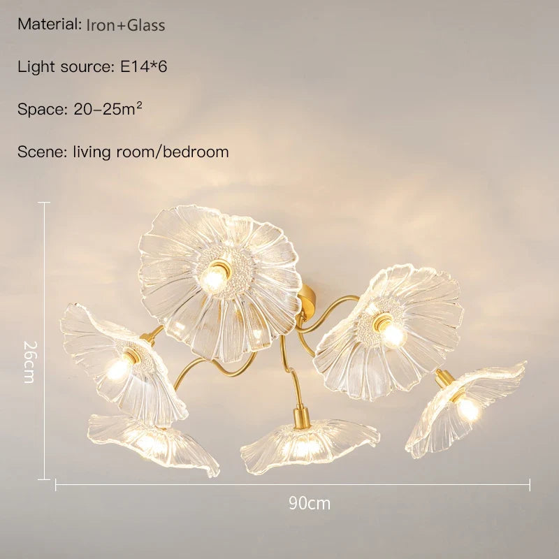 lustre nordique en fer avec verre et décoration dorée
