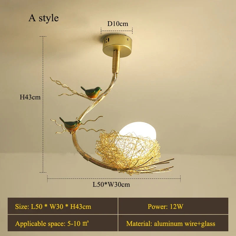 lustre led moderne en forme de nid d'oiseau avec boule de verre