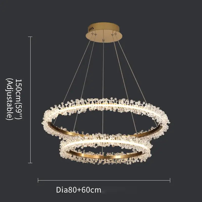 lustre en cristal avec anneau doré pour éclairage intérieur