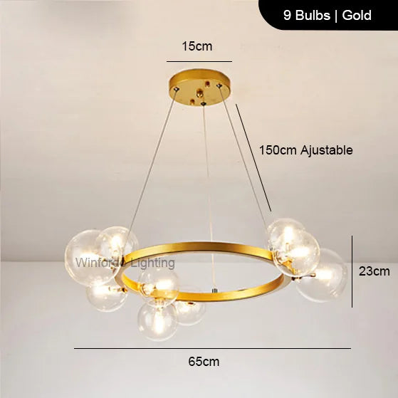 Lustre LED design doré rond à boules en verre