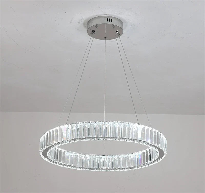 lustre moderne en cristal rond à led avec intensité variable