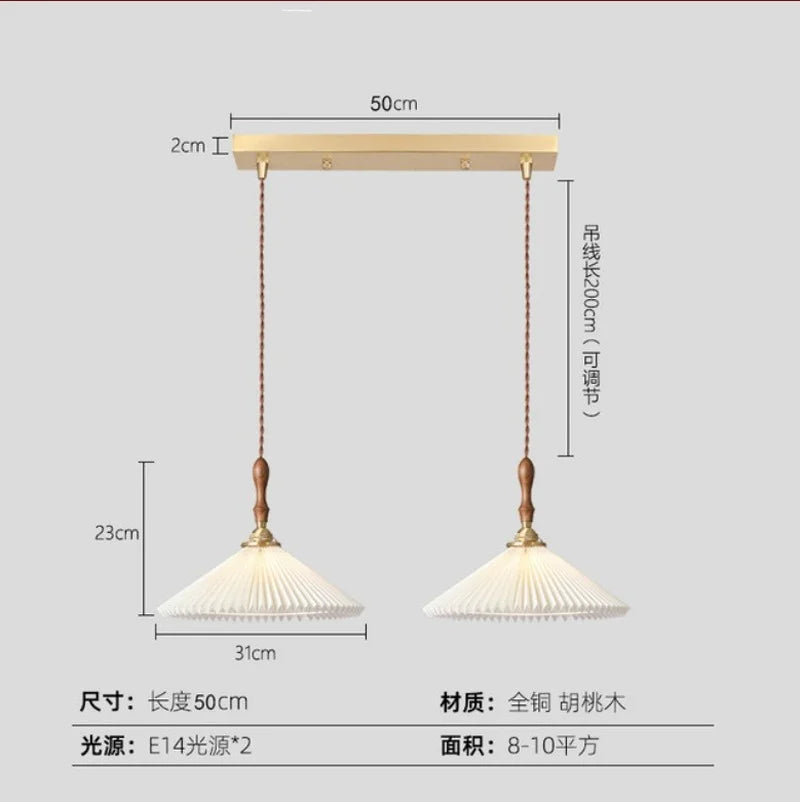lustre plissé rétro japonais en noyer nordique pour intérieur