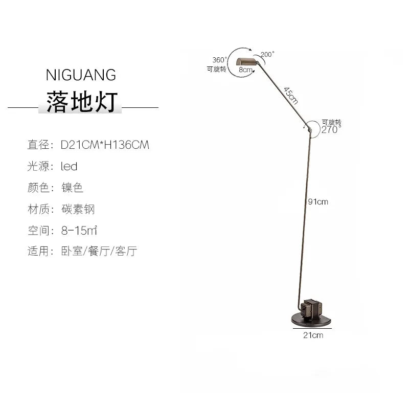 lampadaire à moteur à intensité variable design italien avec bras pivotant