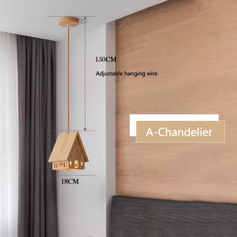 lustre en bois massif pour chambre d'enfant style minimaliste LED