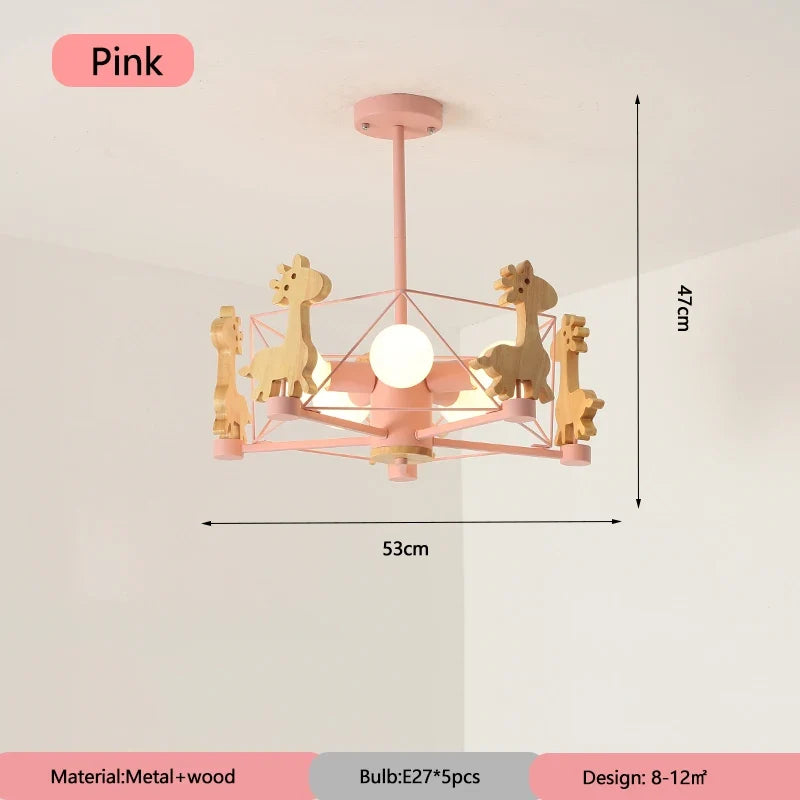 Kids Room Lighting Nordic Children Child Room Ceiling Light E27 Holder Star Diamond LED Suspension Wooden Hanging Lamp