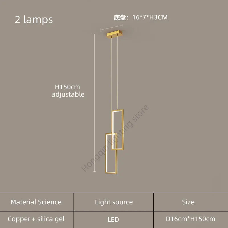lustre moderne en cuivre avec éclairage LED design élégant