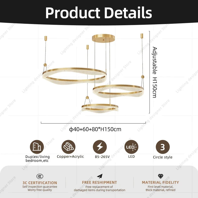 lustre moderne à led pour décoration intérieure élégante et contemporaine
