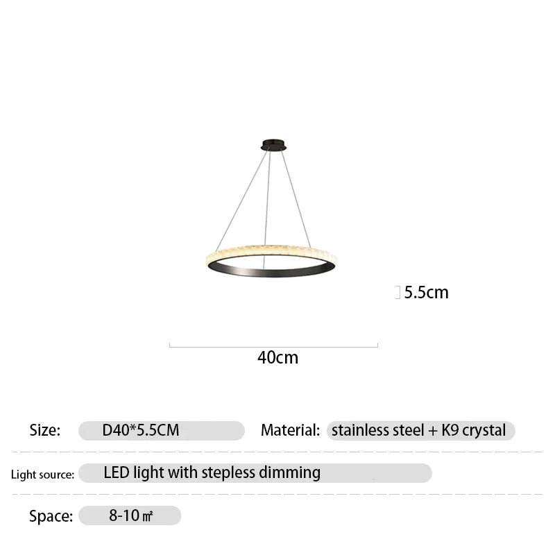 suspension led en cristal à intensité variable