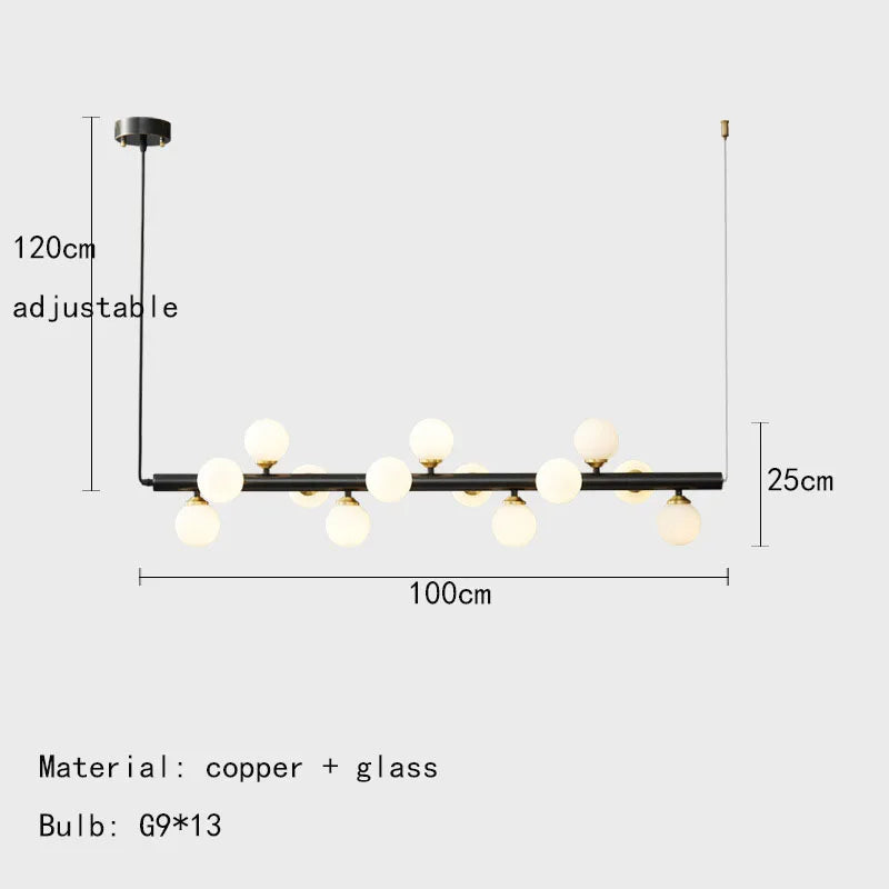 lustre moderne en verre et cuivre avec fil réglable