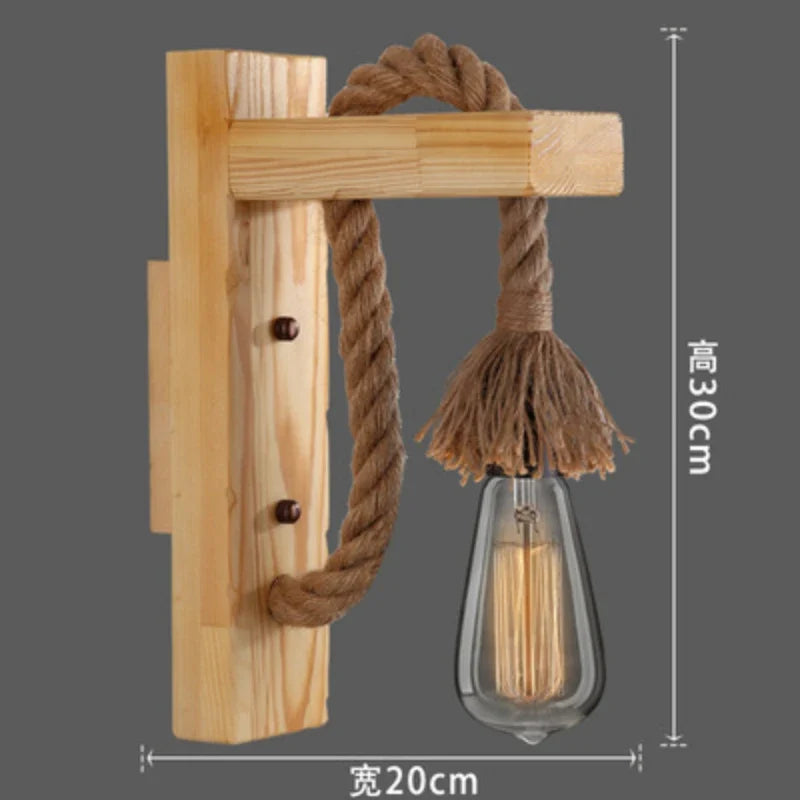 Applique murale bois industriel métal corde chanvre appliques escalier allée porche
