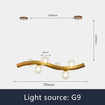 suspension luminaire en bois massif et verre simple