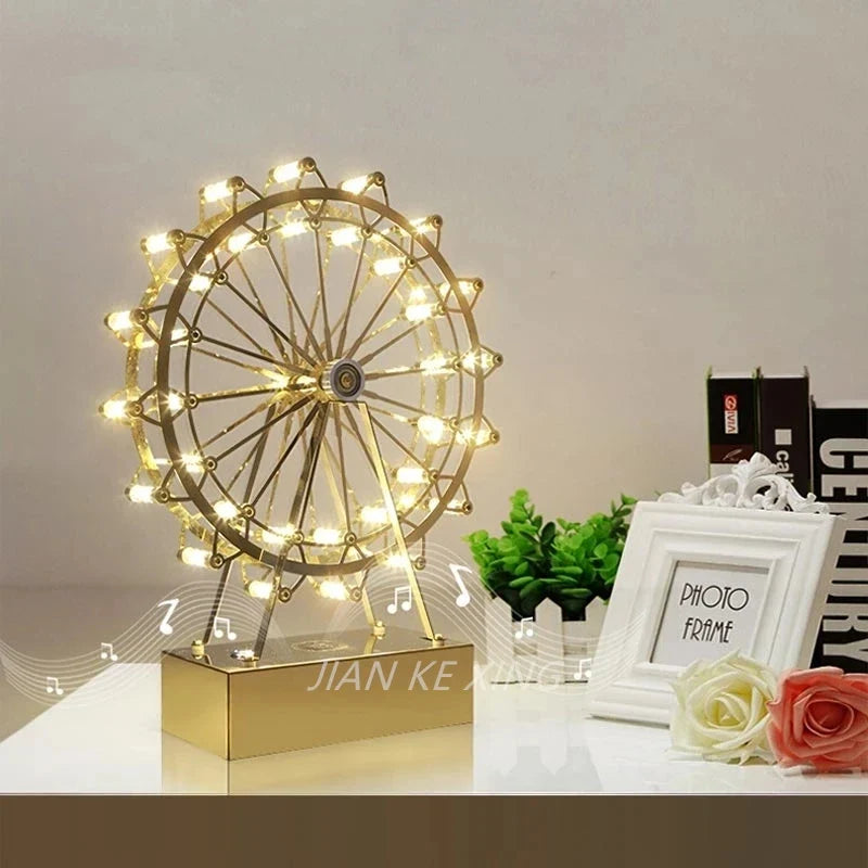 lampe de table rotative led grande roue en acier inoxydable