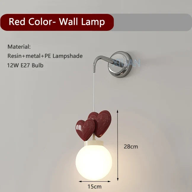 Children's Room Hanging Wall Light Purple Red Pink Love Wall Lamp for Nursery School Kids Baby Room Decorative Night Lamps E27