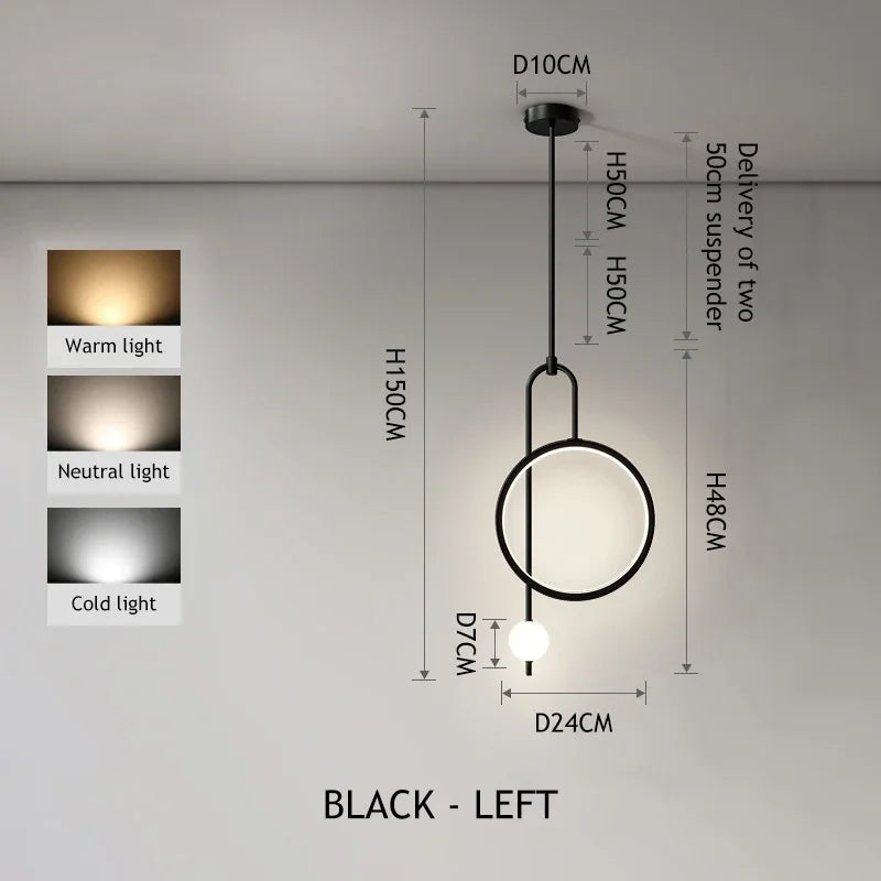 Gold Ring Pendant Light Modern Ball Led Hanging Lamp Bedroom Bedside Nordic Living Room Home Decor Background Lighting