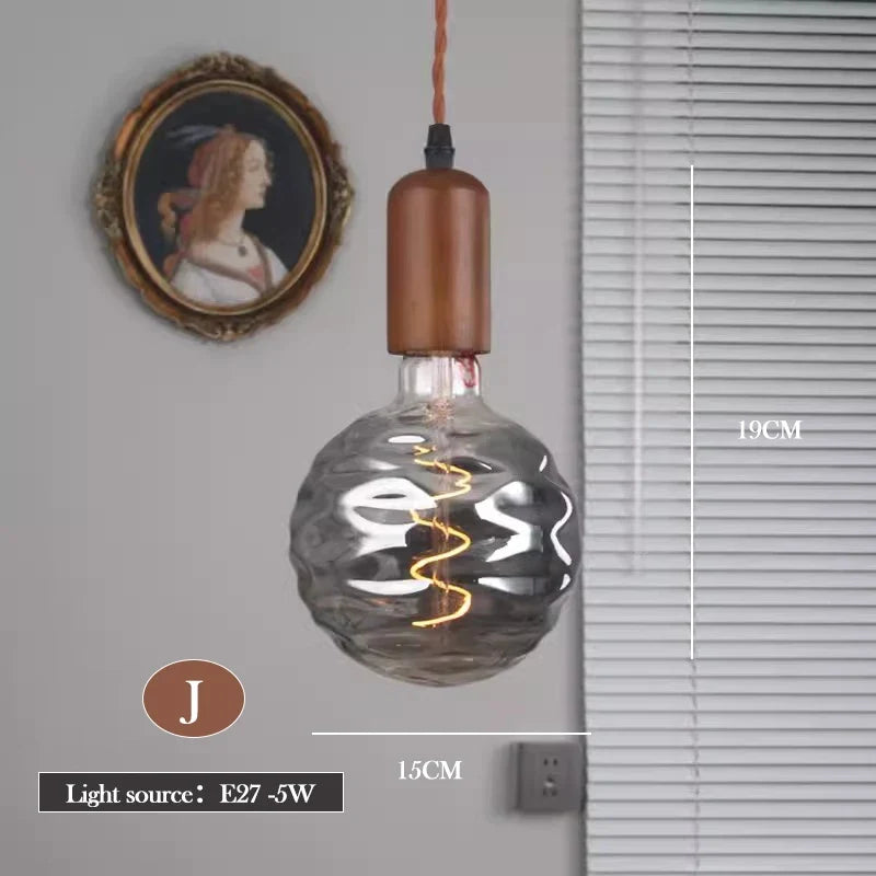 lustre en verre d'art rétro en bois massif créatif pour décoration intérieure