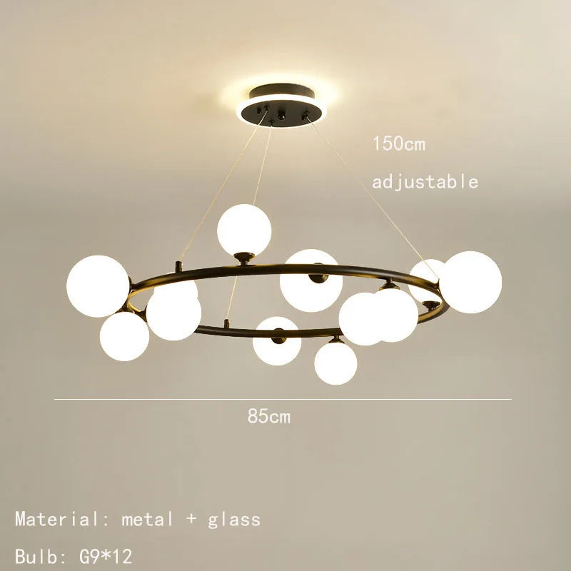 lustre moderne en verre avec anneau mat et fil réglable