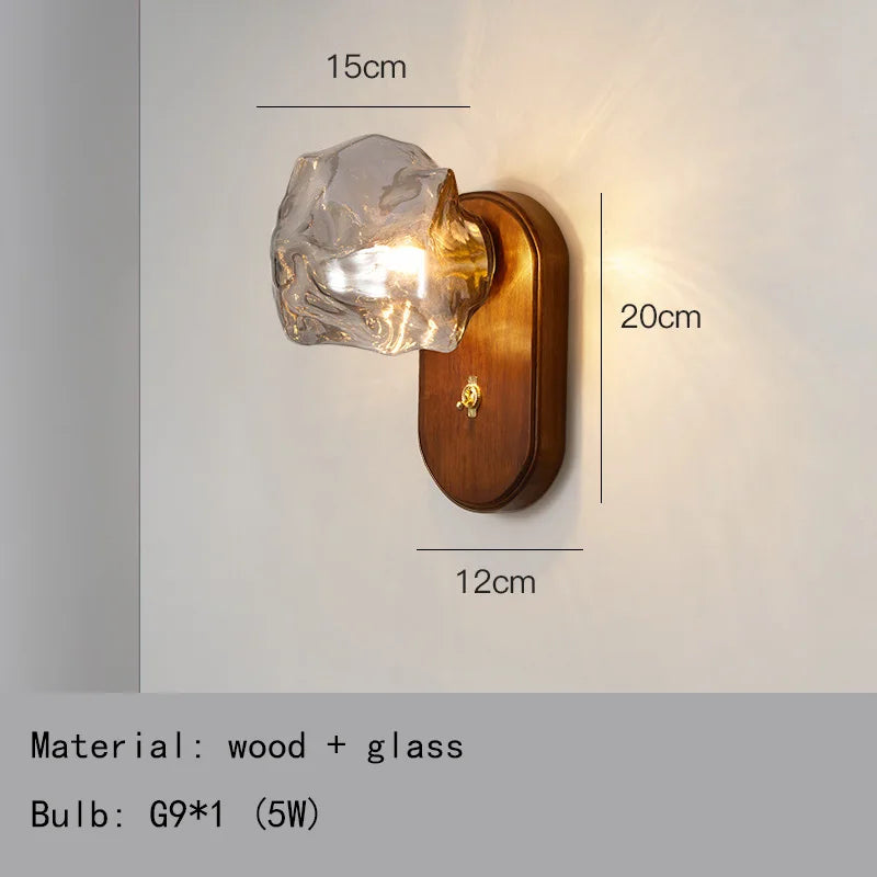 applique murale led en bois avec interrupteur et verre