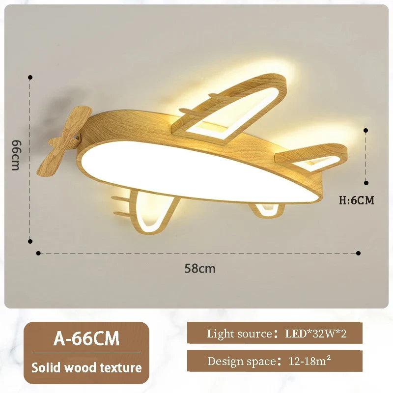 plafonnier avion en bois et fer pour chambre d'enfant
