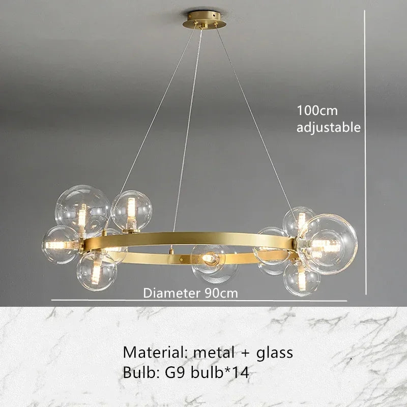 lustre en verre nordique avec led pour décoration moderne