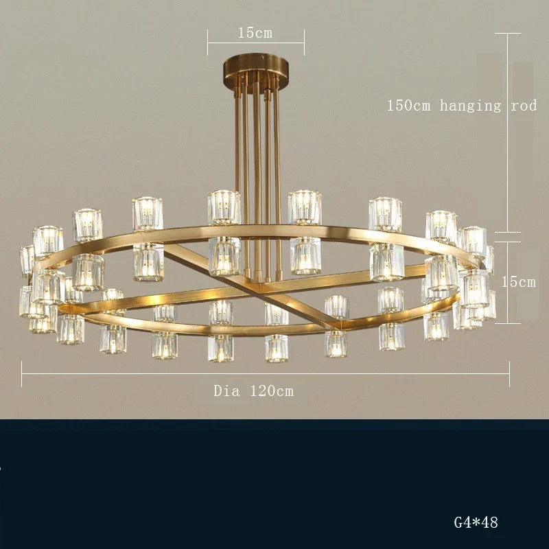 lustre en laiton et cristal pour décoration de luxe